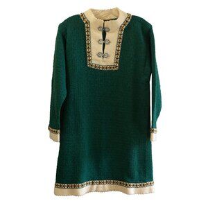 Vintage Icelandic Nordic Sweater Tunic Scandi Emerald Green Jewel Knit Mock Neck